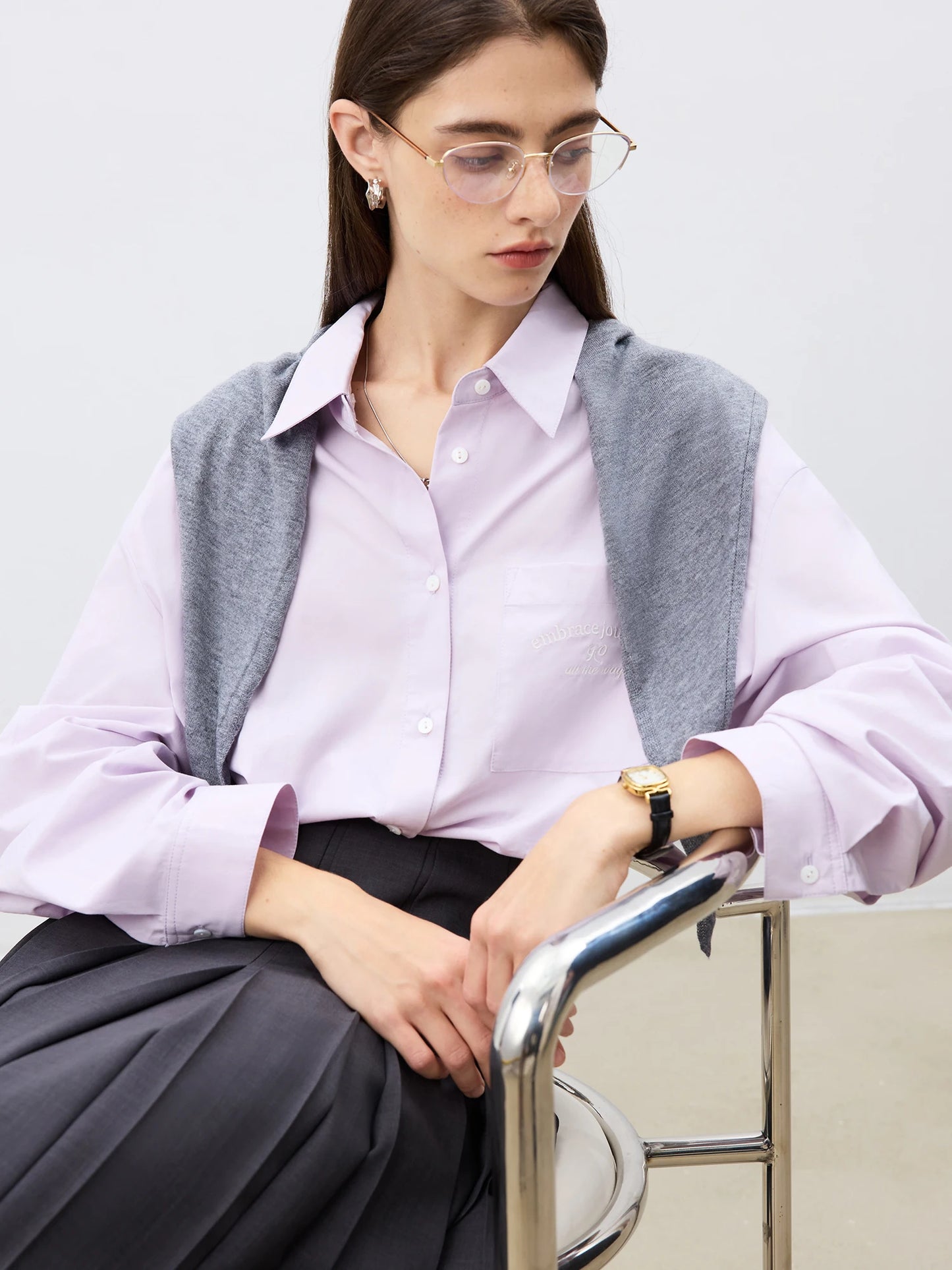 Pink Layered Plaid Shawl Shirt