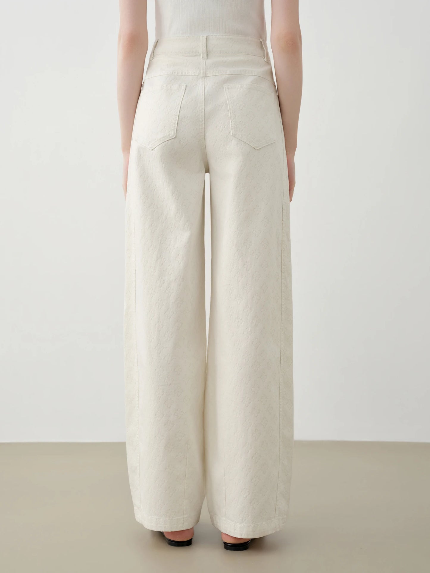 Ivory Jacquard Wide Leg Jeans