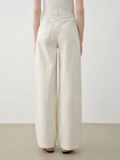 Ivory Jacquard Wide Leg Jeans