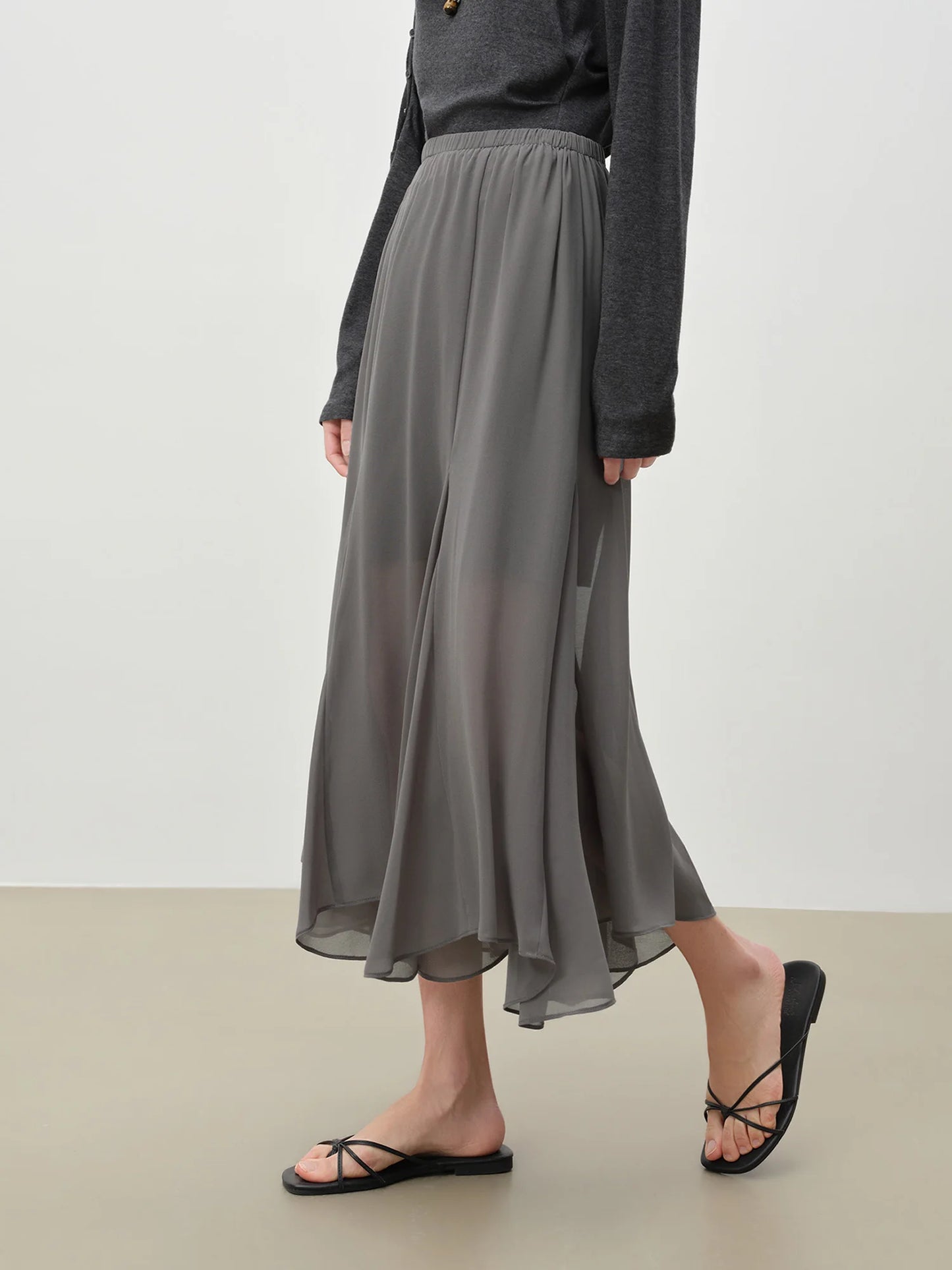 Chocolate Draped Chiffon Maxi Skirt