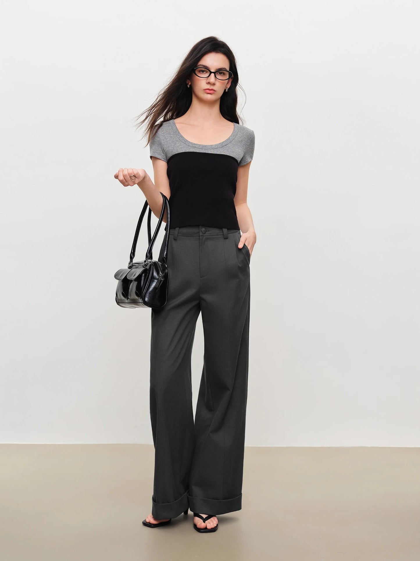 Charcoal Cuffed Straight Leg Trousers