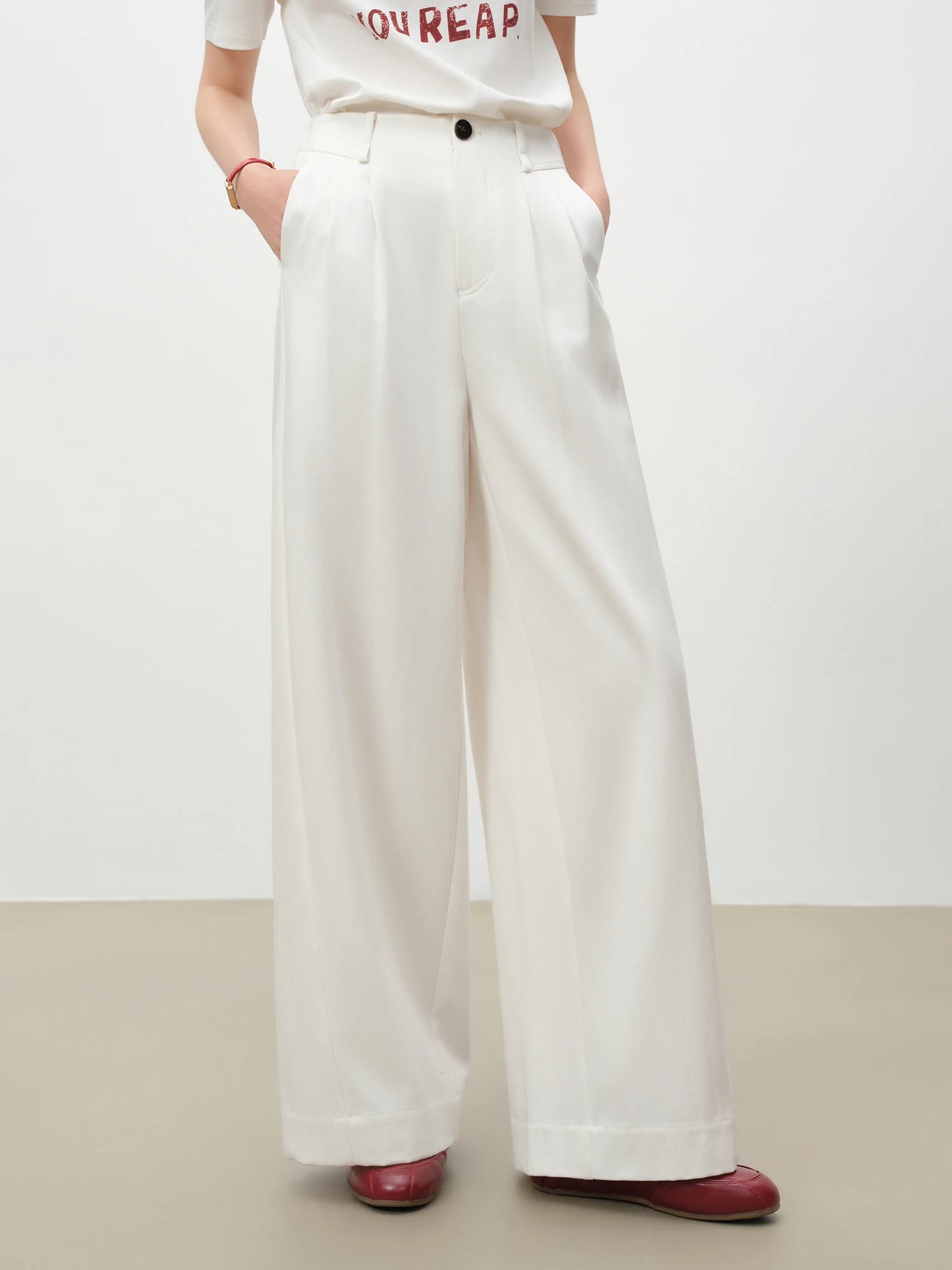 Khaki Pleated Wide Leg Trousers