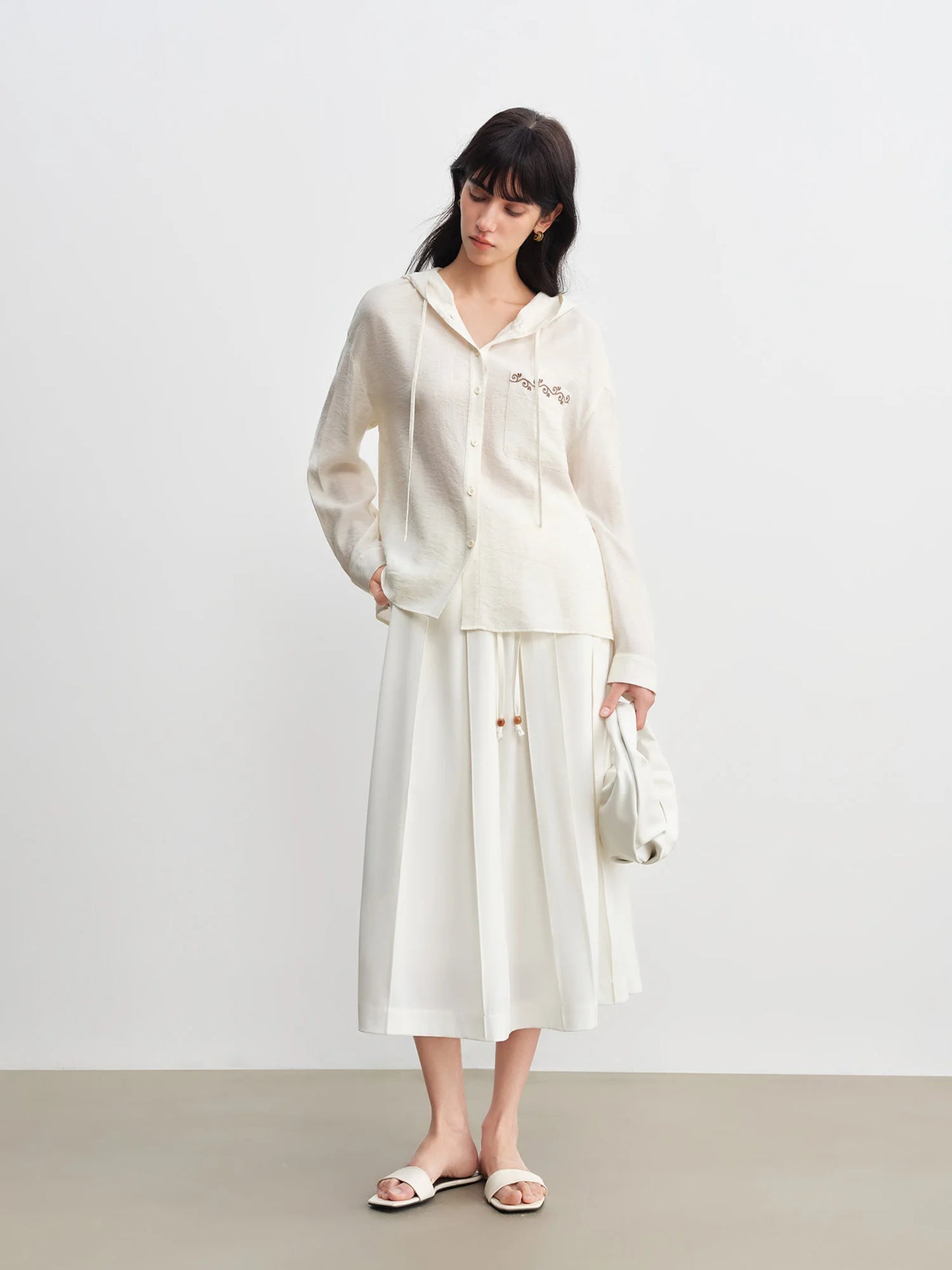 Ivory Embroidered Hooded Blouse