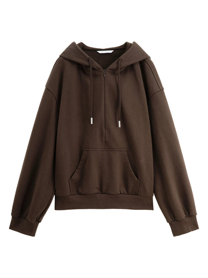 Brown Layered Collar Hooded Sweatshirt