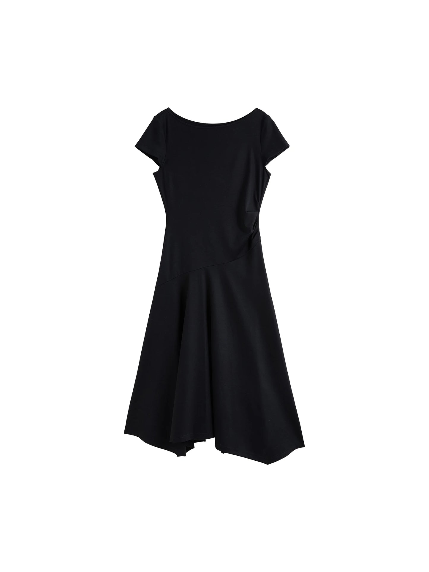 Black Asymmetric Draped Midi Dress