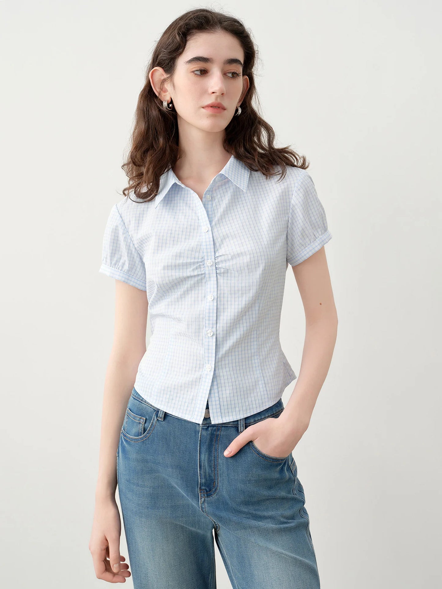 Charcoal Drawstring Waist Button Shirt