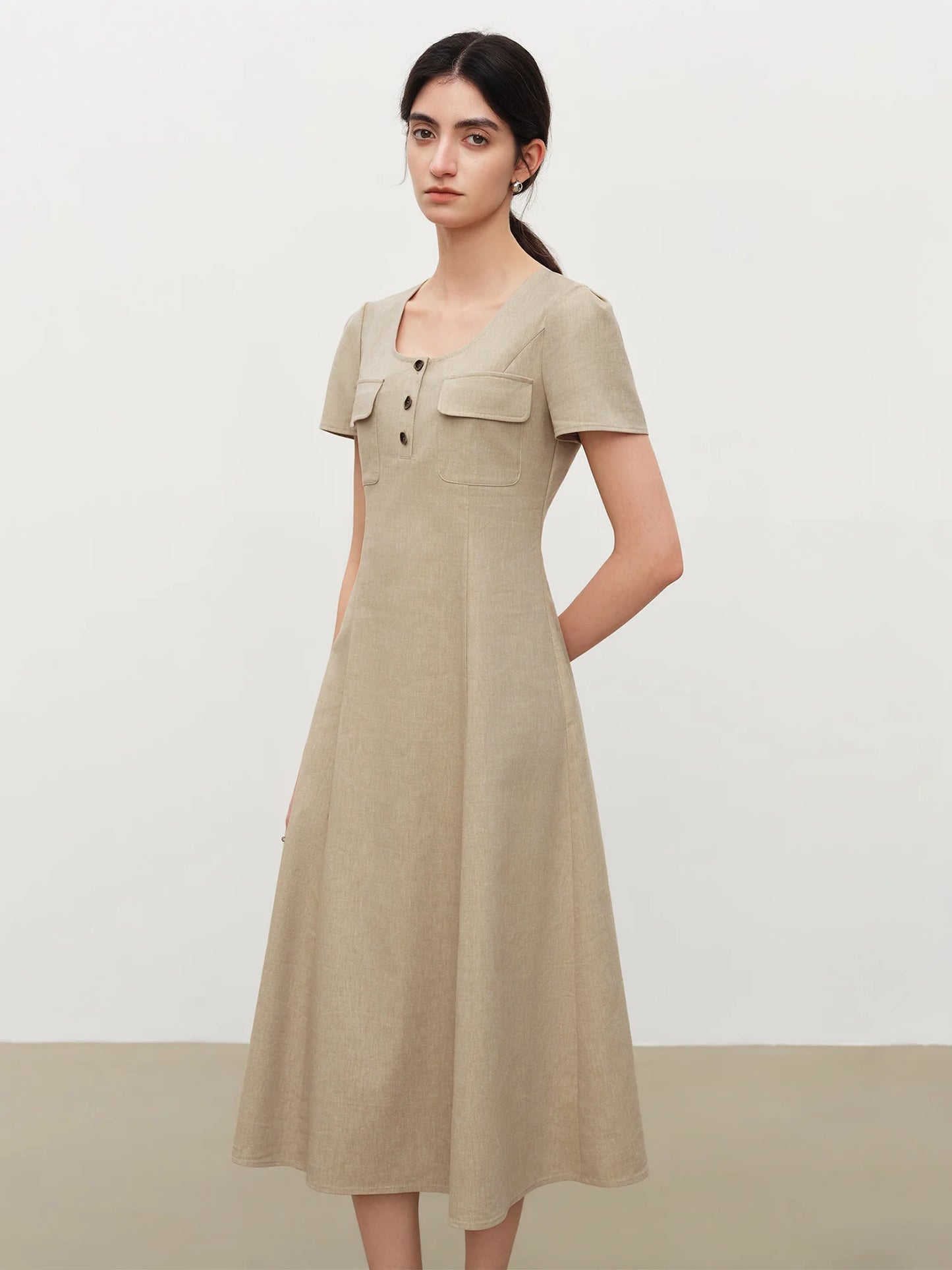 Grey Utility Pocket Midi Dress