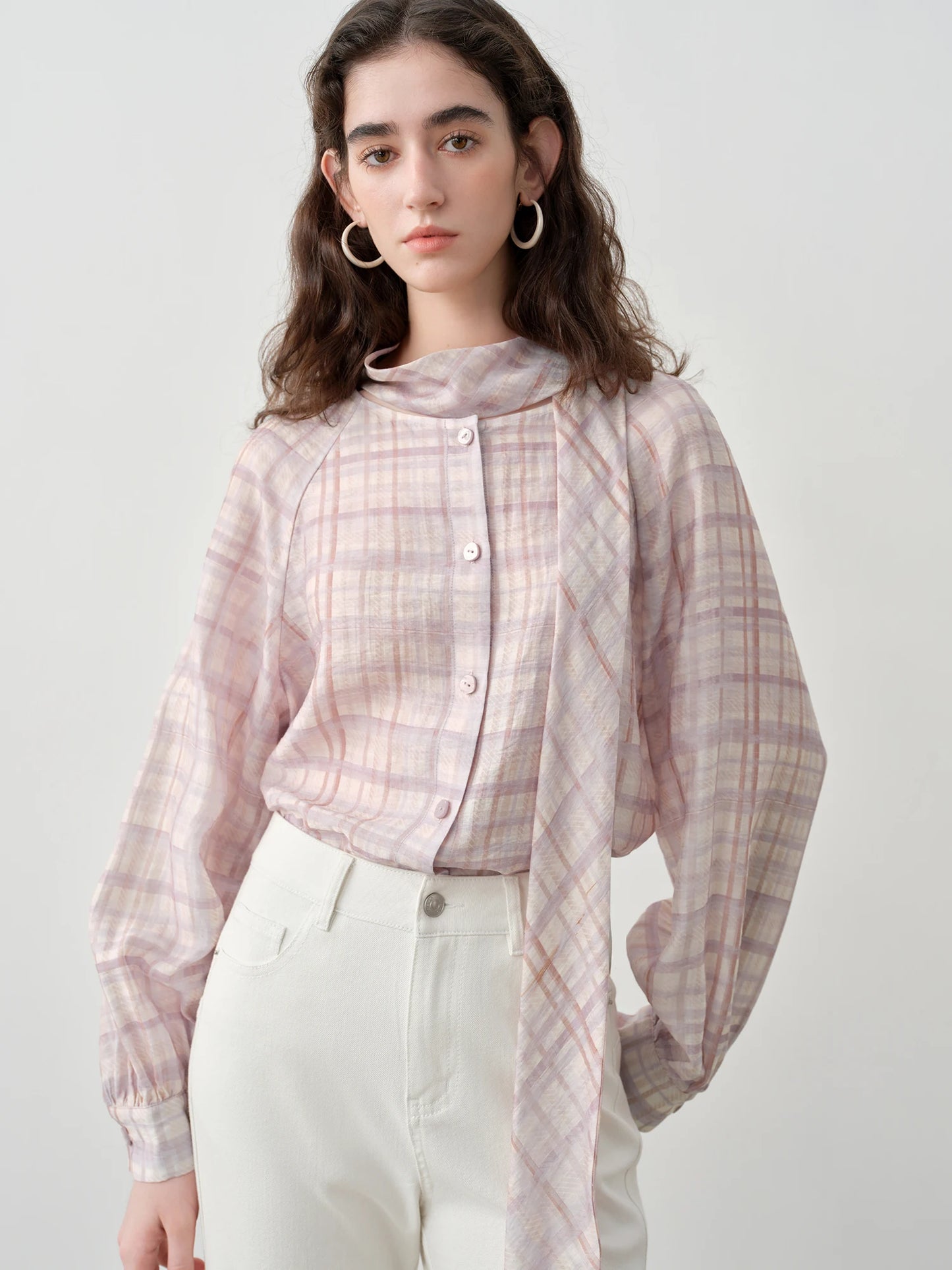 Peach Bow Neck Blouse