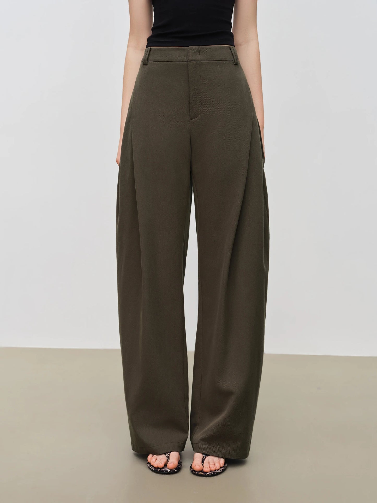 Taupe Pleated Straight Leg Trousers