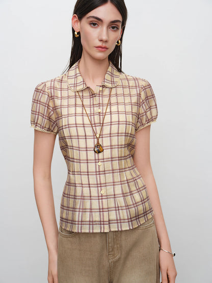 Beige Plaid Peter Pan Shirt