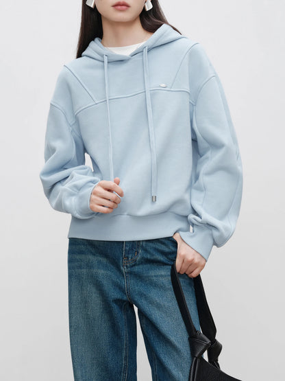 Pale Blue Drawstring Pullover Hoodie