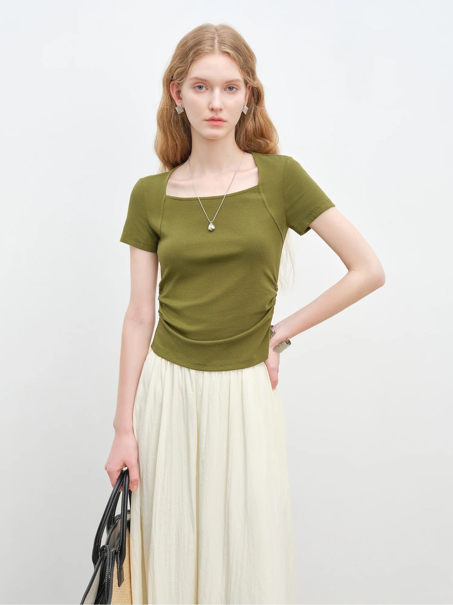 Olive Square Neck Slim Tee