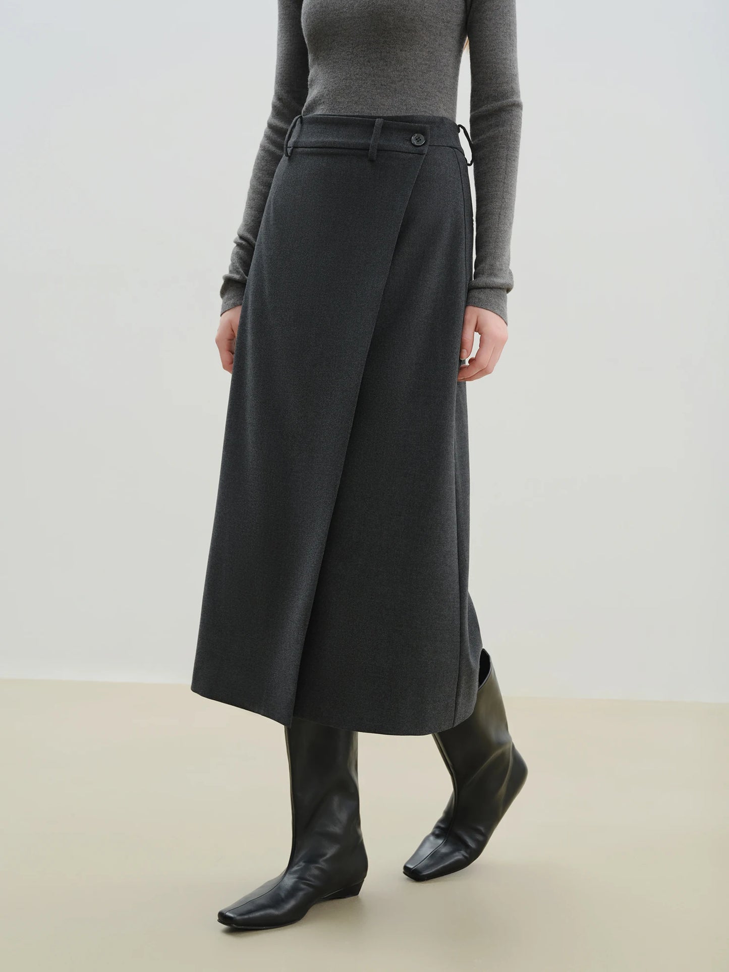 Charcoal Asymmetric Wrap Midi Skirt
