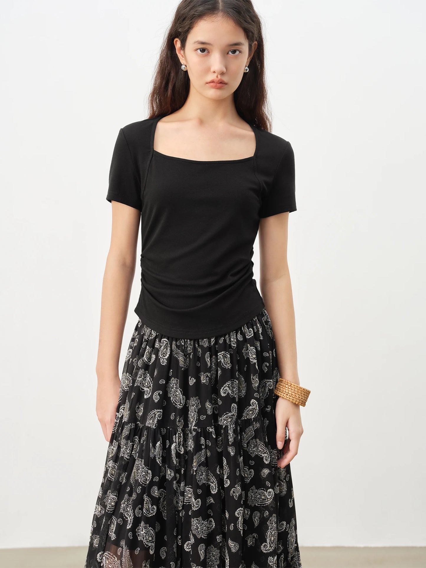 Olive Square Neck Slim Tee