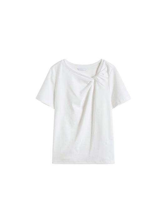 White Front Knot Short Sleeve Tee