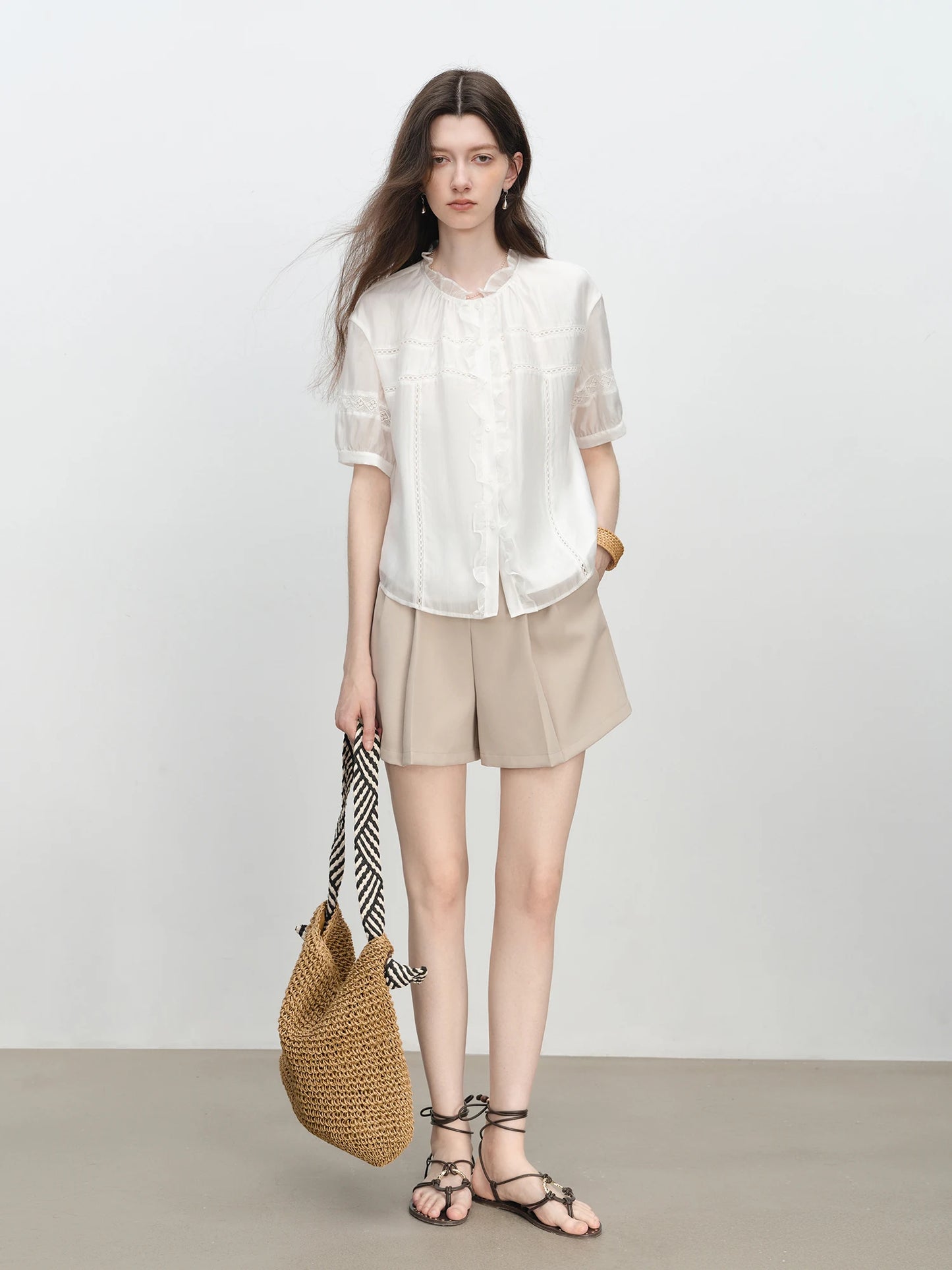 White Ruffle Collar Button Blouse