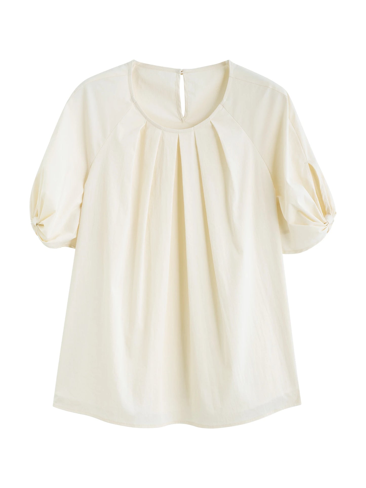 Blue Pleated Puff Sleeve Blouse