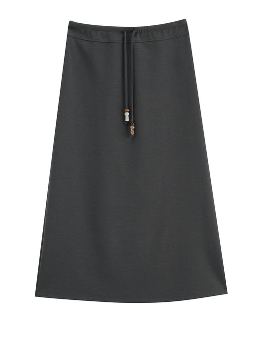 Grey Beaded Drawstring Midi Skirt