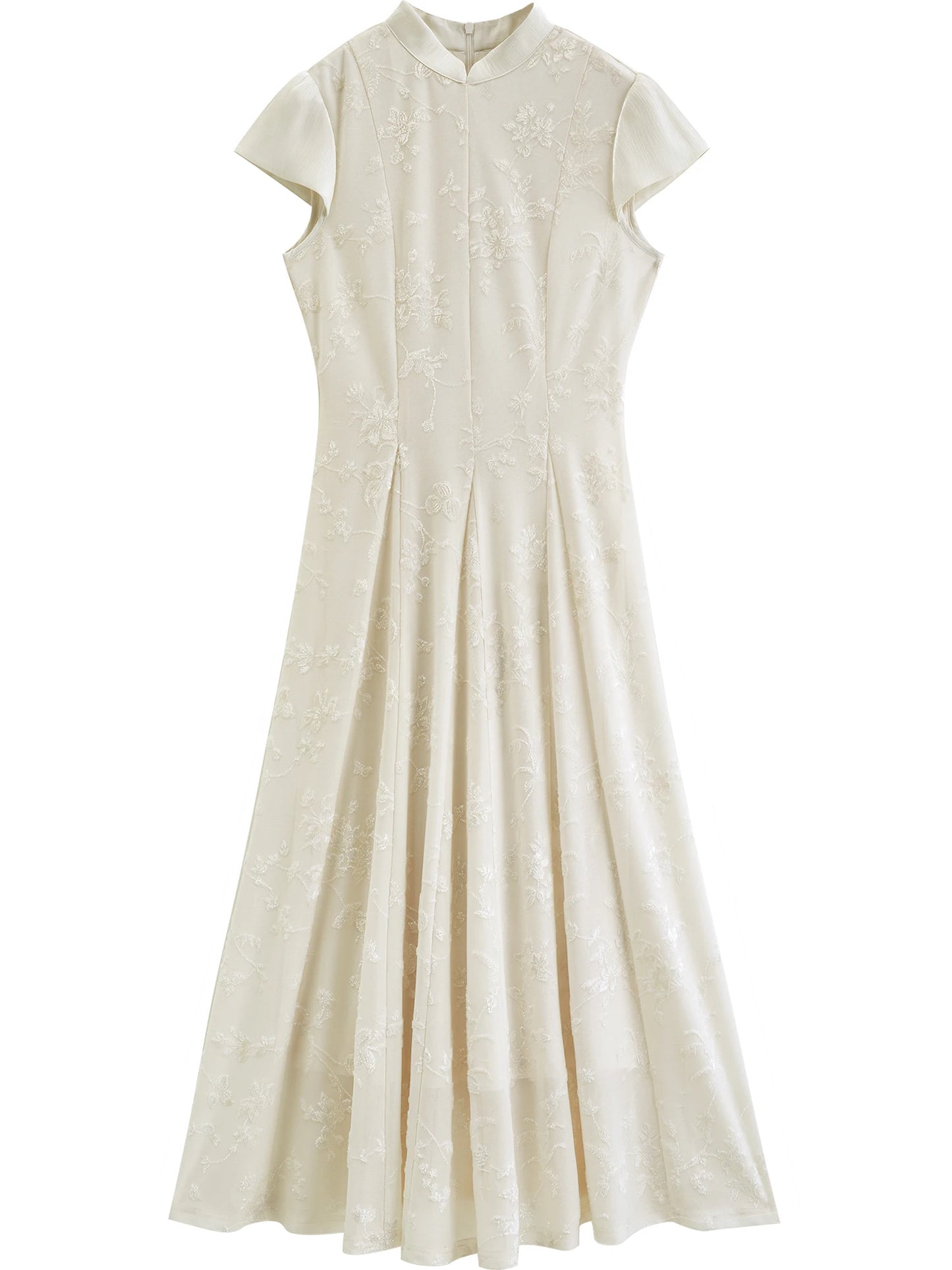 Ivory Jacquard Qipao Midi Dress