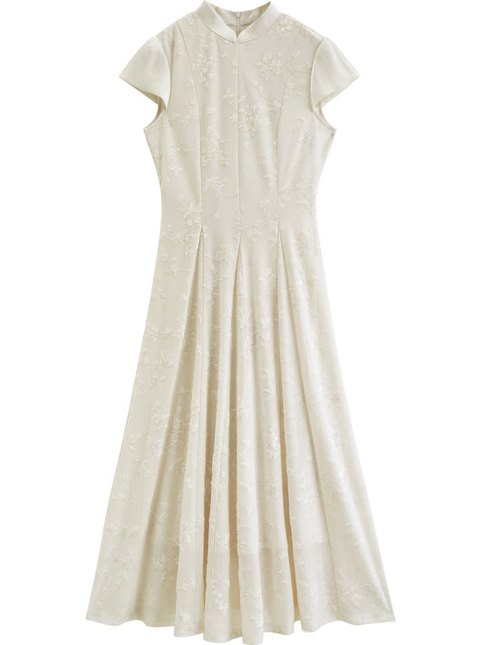 Ivory Jacquard Qipao Midi Dress