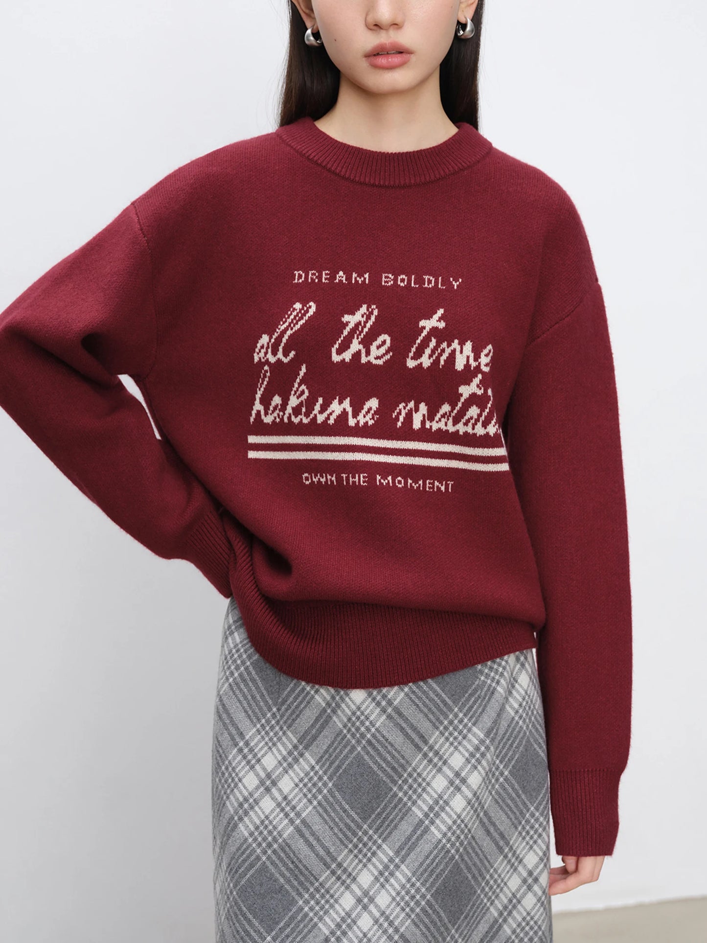 Red Graphic Crew Neck Sweater