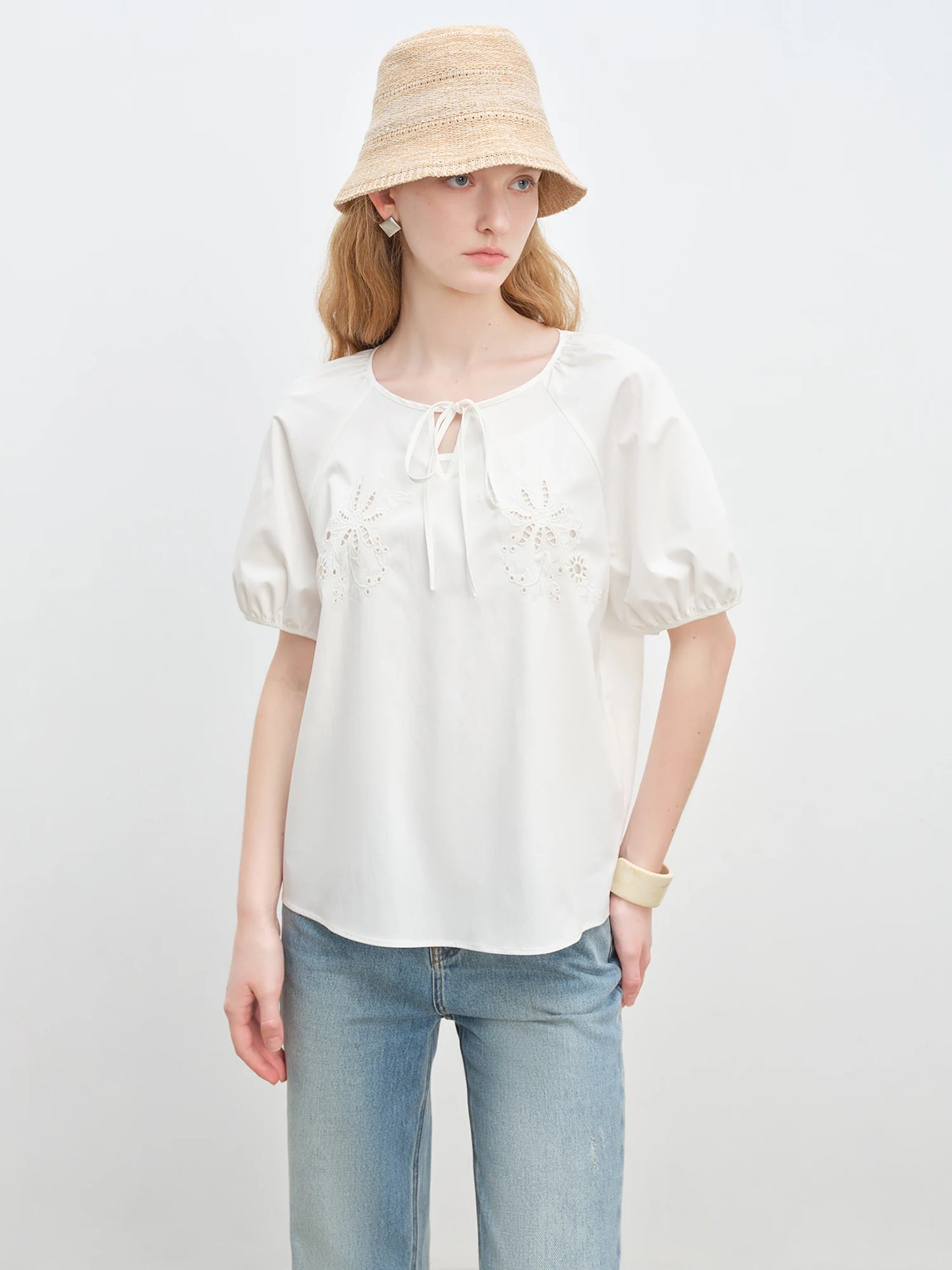 White Embroidered Blouse Skirt Set