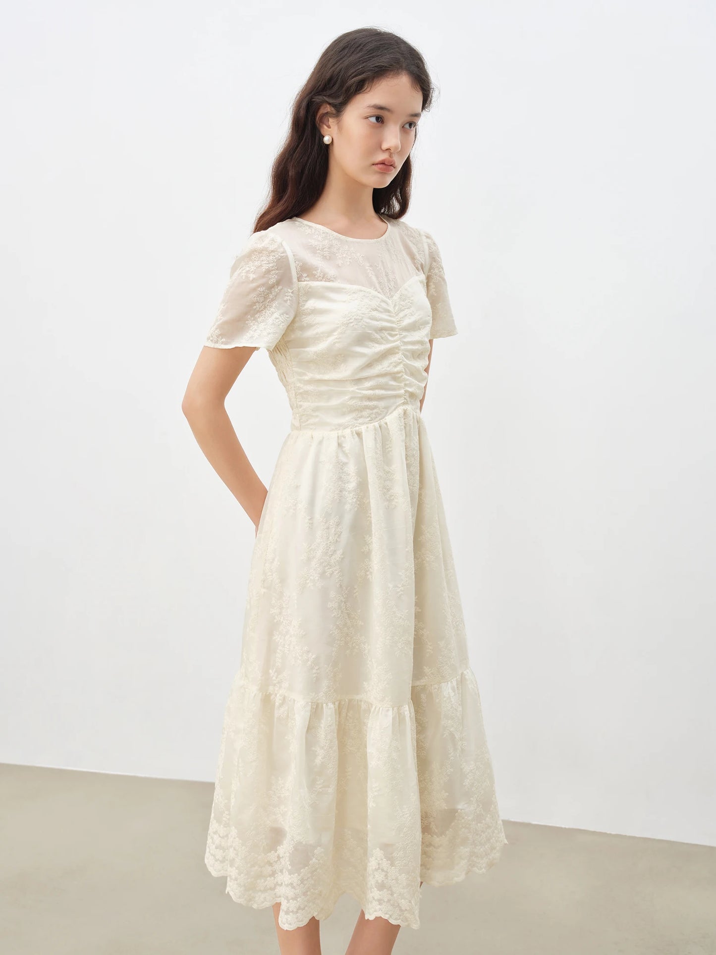 Ivory Embroidered Waist Dress