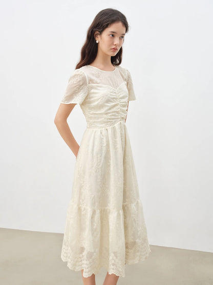 Ivory Embroidered Waist Dress