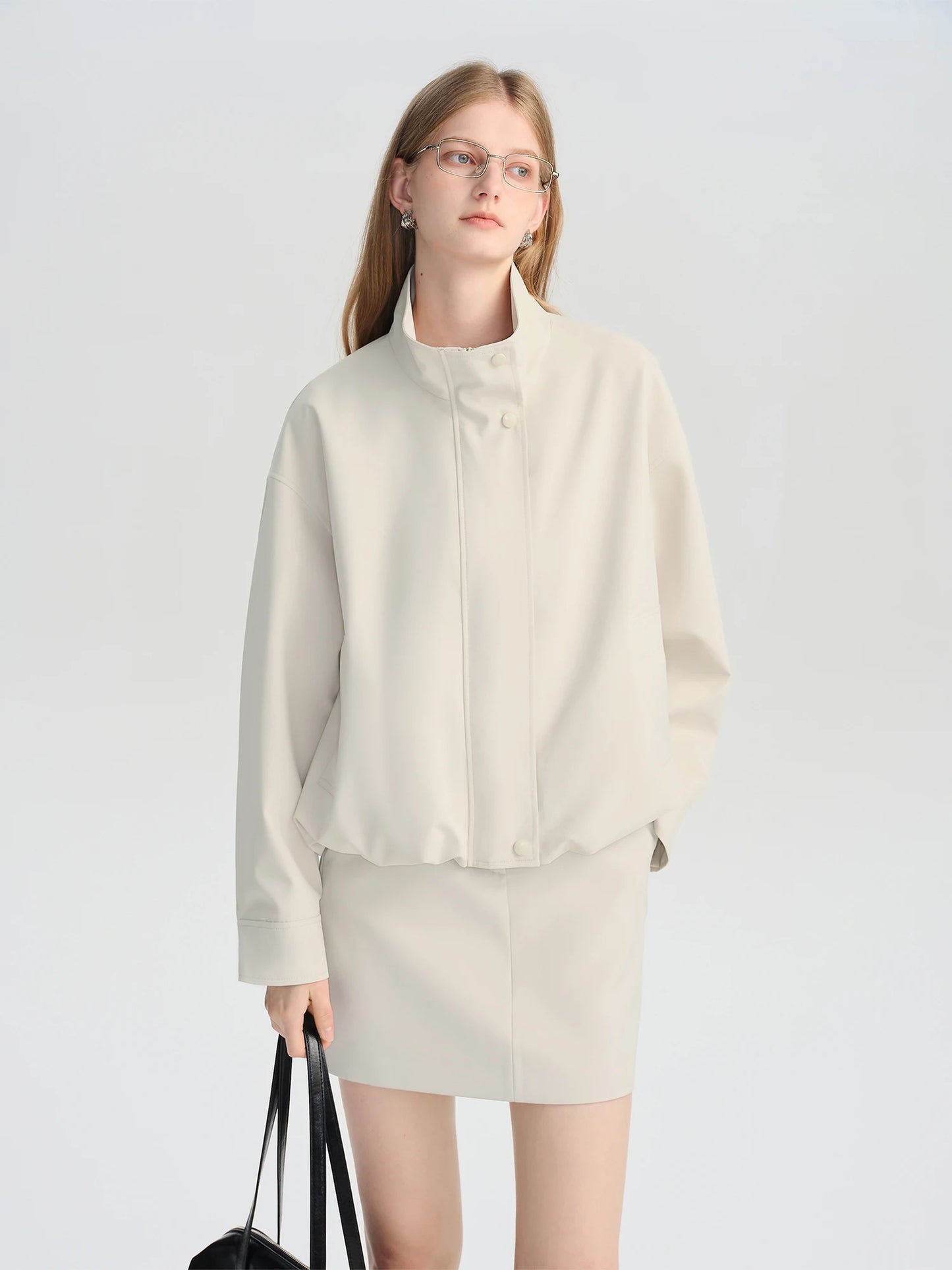 Ivory Stand Collar Short Jacket