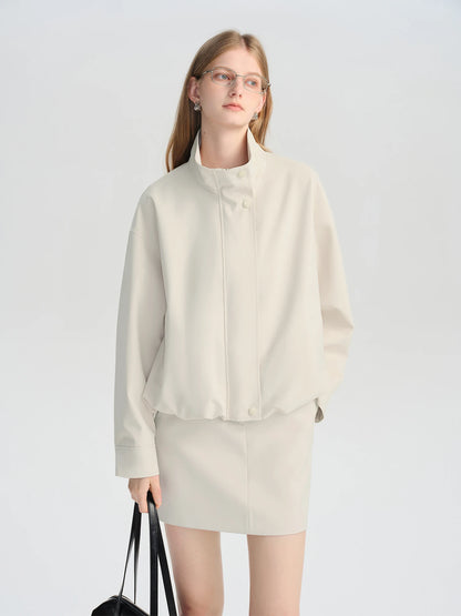 Ivory Stand Collar Short Jacket
