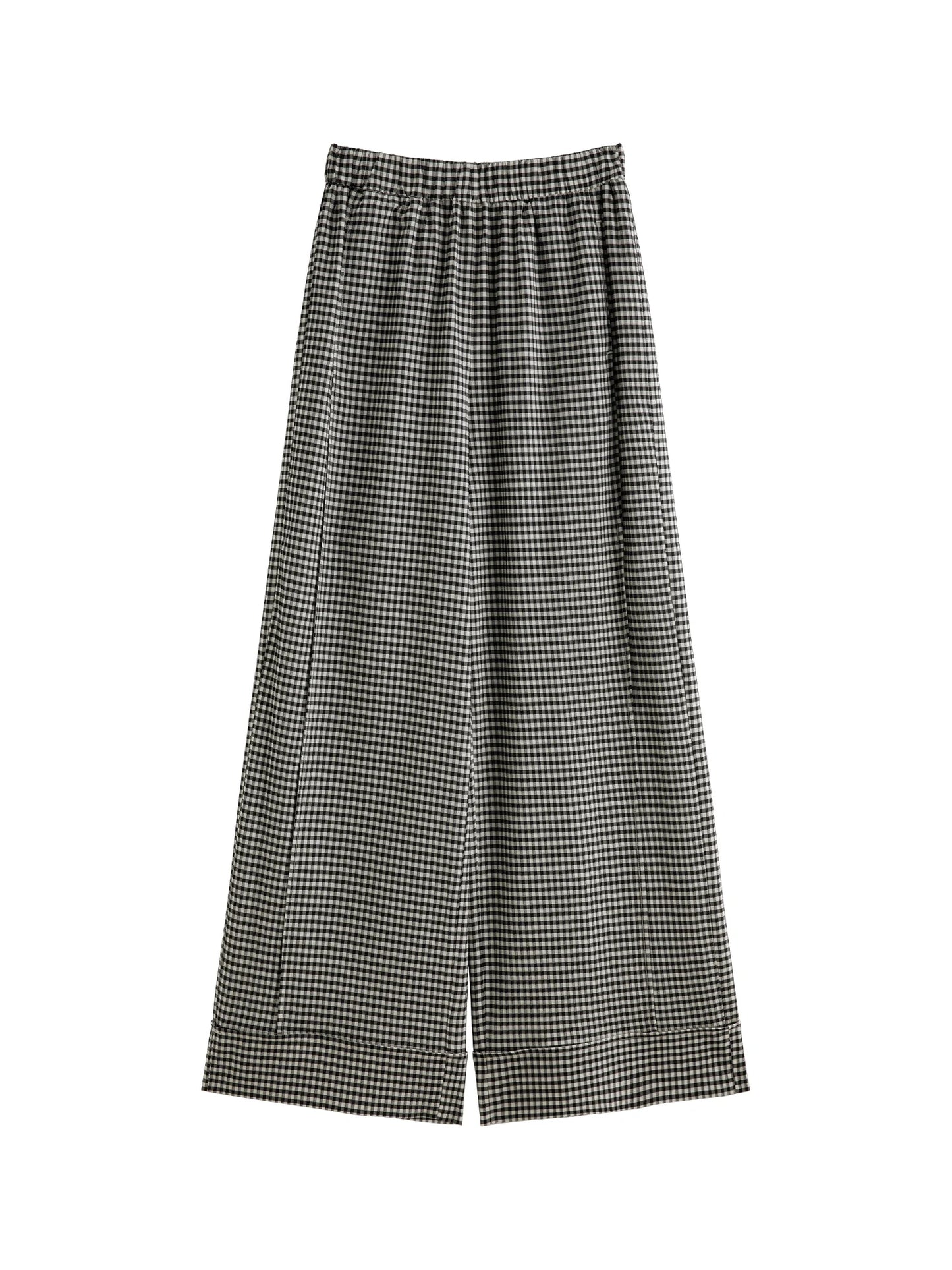 Gingham Elastic Wide Leg Pants