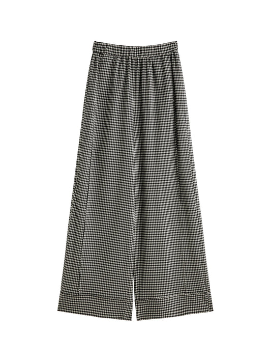 Gingham Elastic Wide Leg Pants