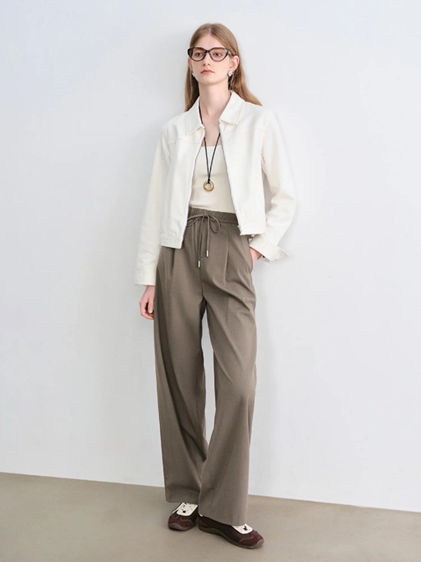 Charcoal Drawstring Wide Leg Pants