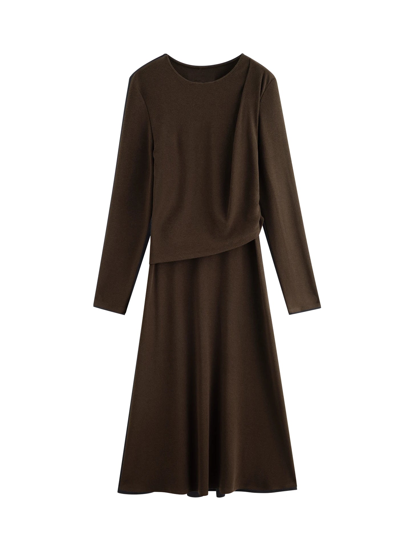 Brown Layered Long Sleeve Dress