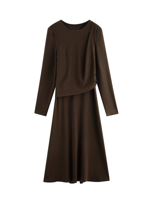 Brown Layered Long Sleeve Dress