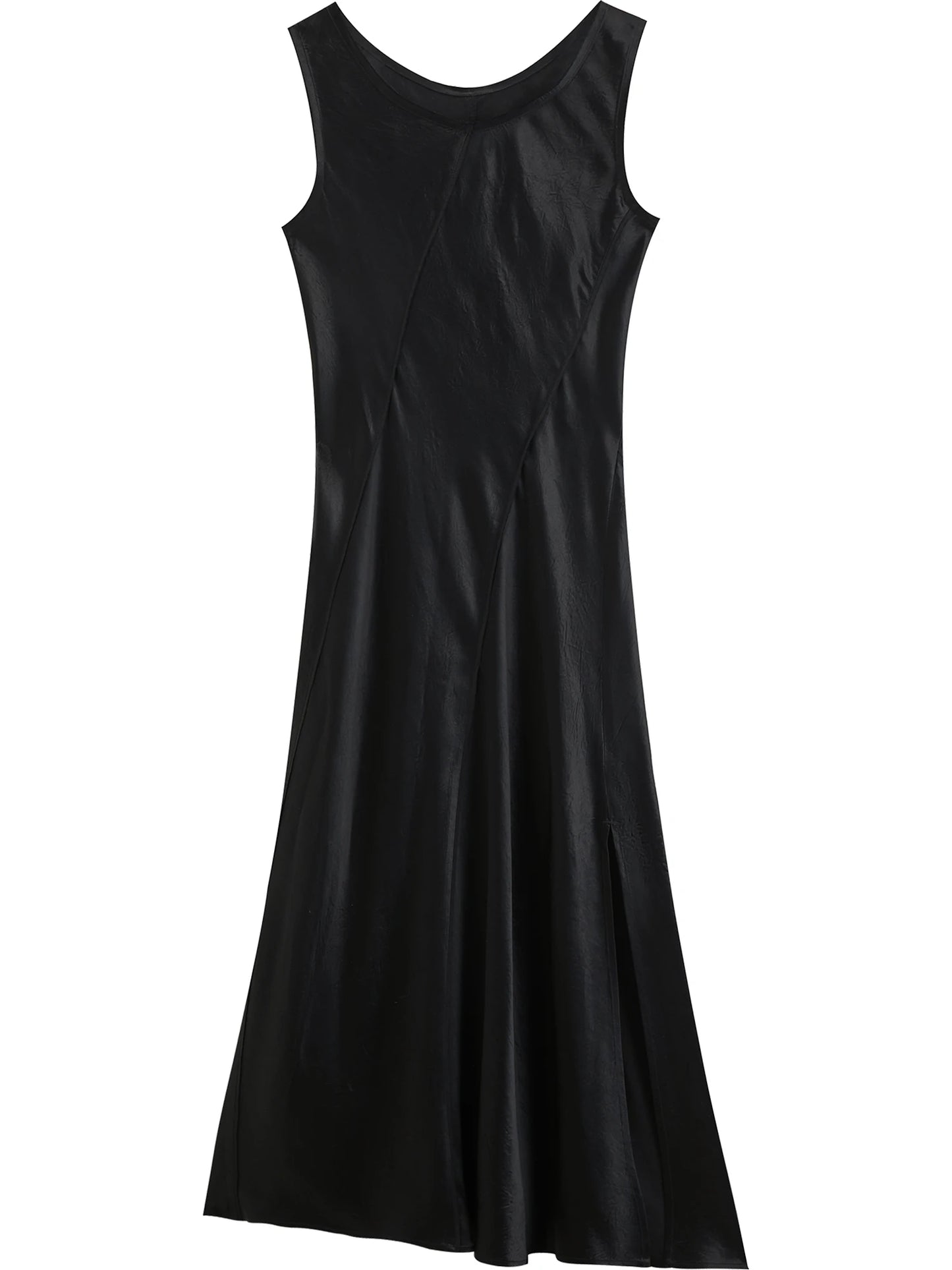 Ivory Satin U-Neck Midi Dress