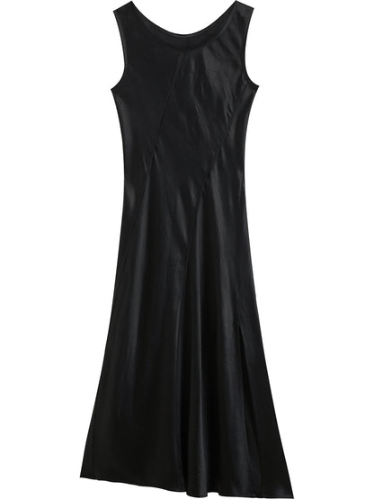 Ivory Satin U-Neck Midi Dress