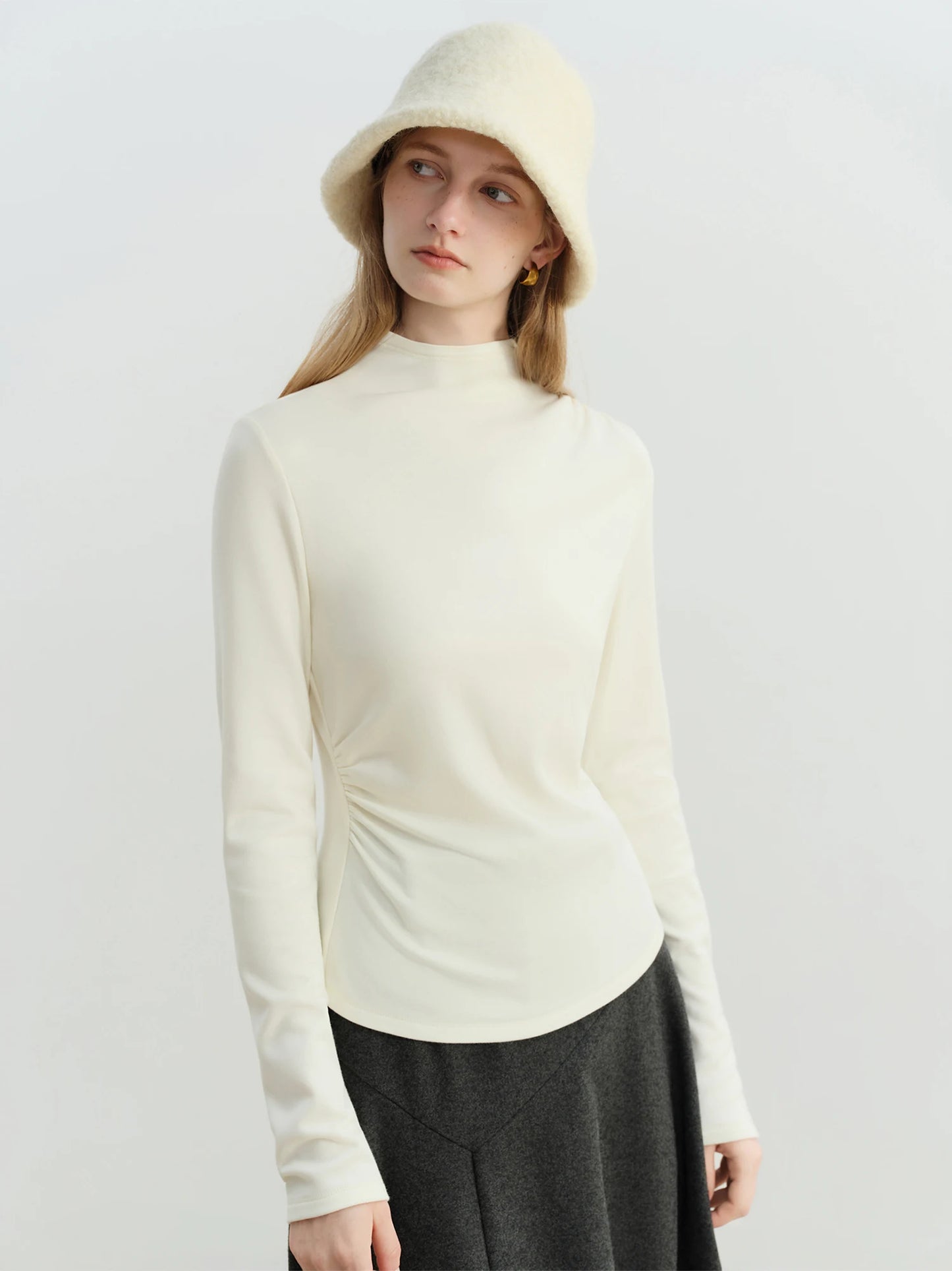 Ivory Ruched Long Sleeve Top