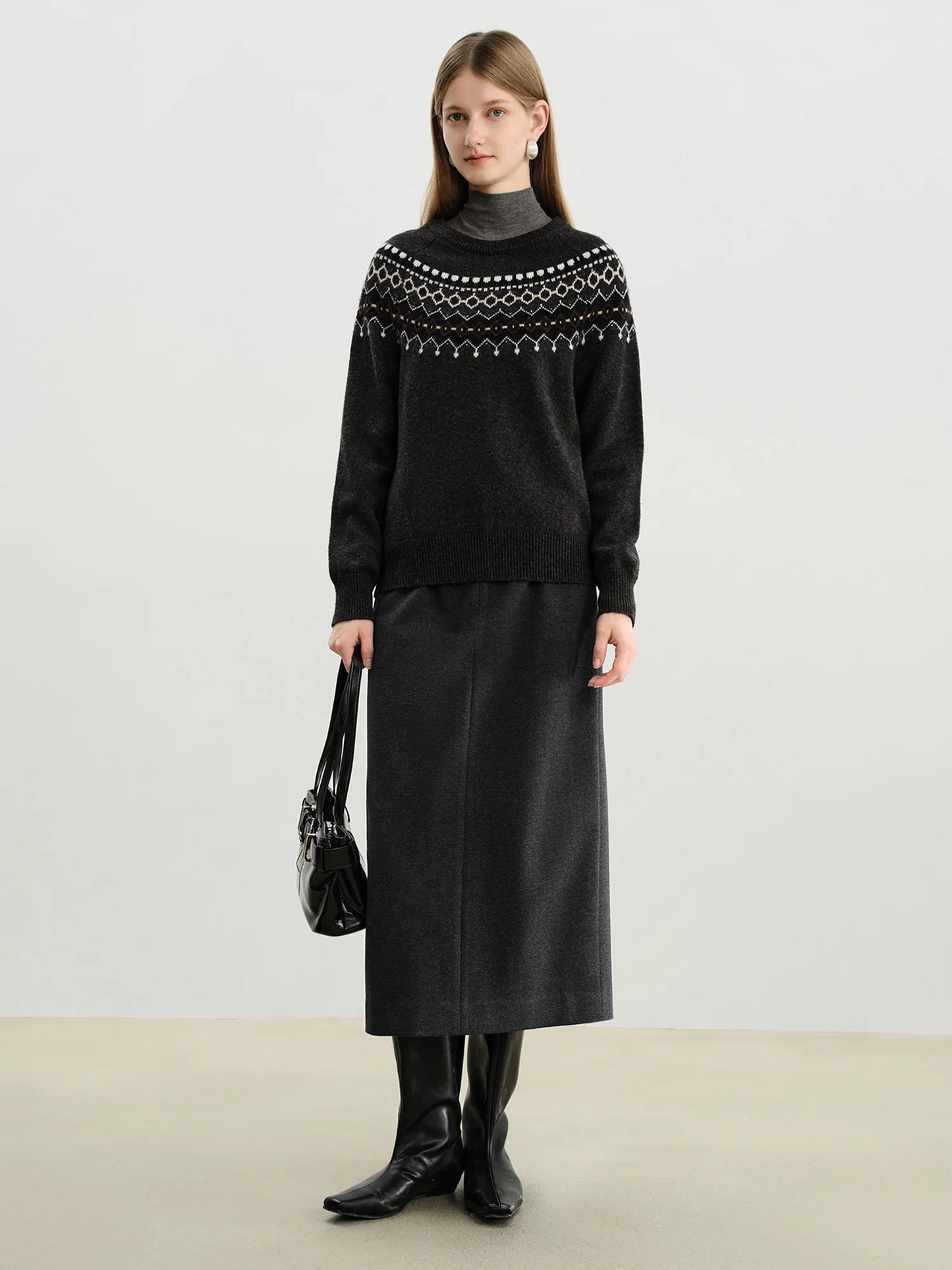 Black Knit Side Slit Pencil Skirt