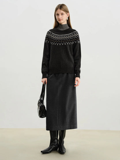 Black Knit Side Slit Pencil Skirt