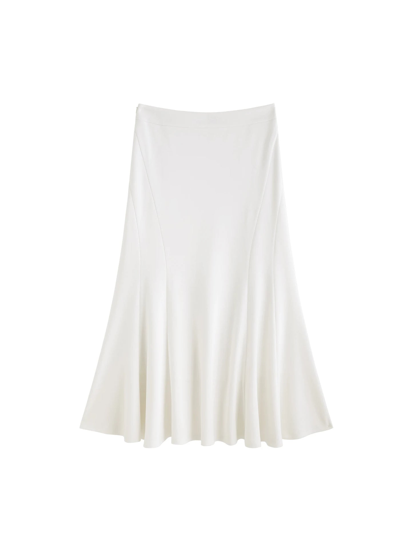 White Fishtail Flared Midi Skirt