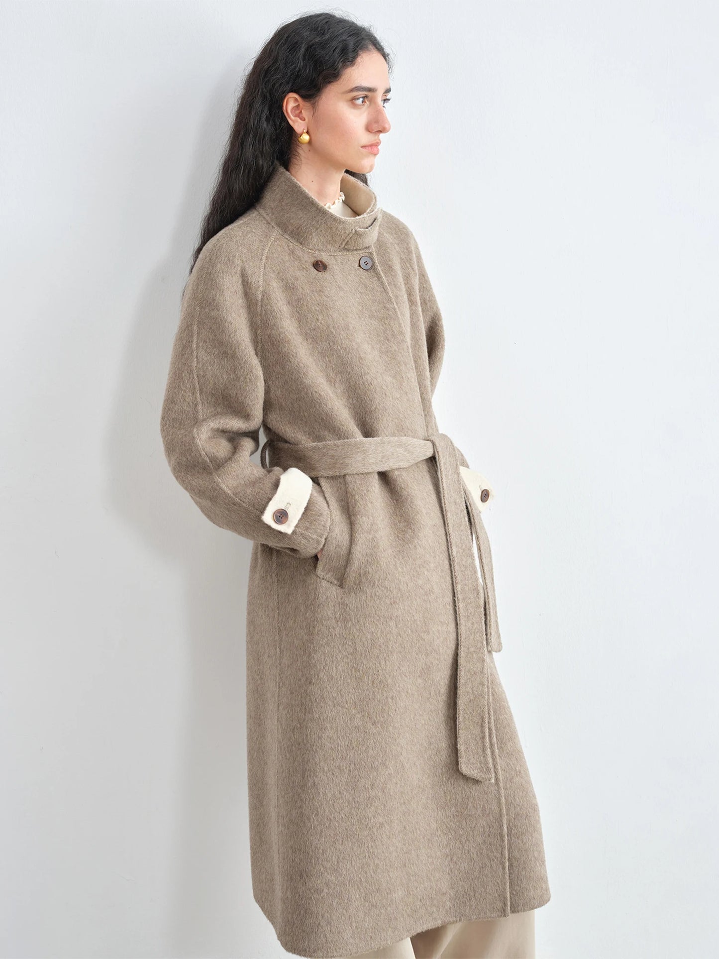 Camel Stand Collar Wool Coat