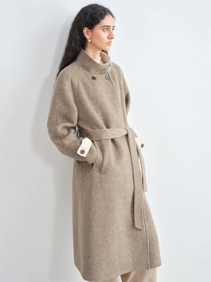 Camel Stand Collar Wool Coat
