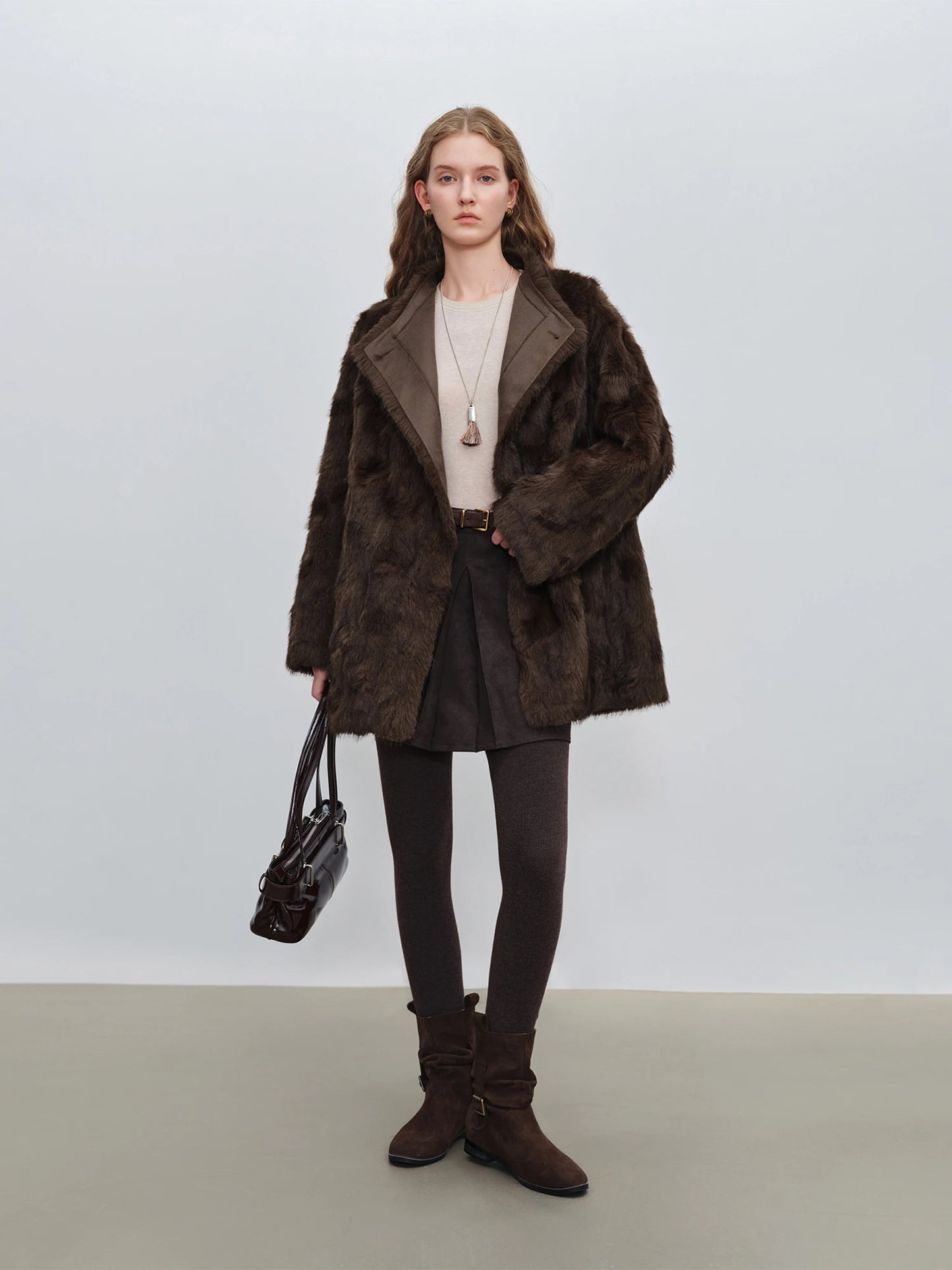 Brown Long Faux Fur Coat