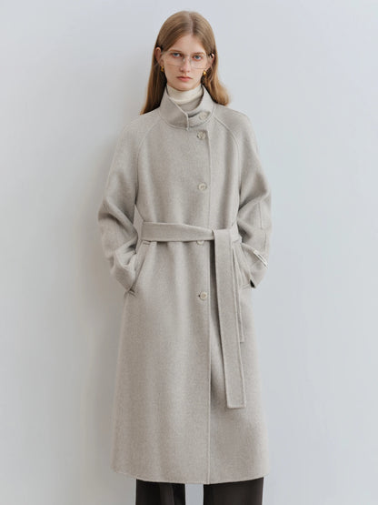 Beige Stand Collar Wool Coat