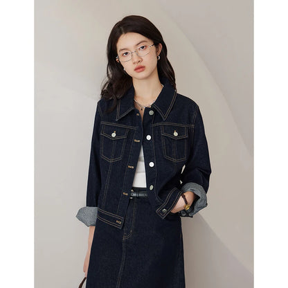 Dark Blue Cropped Denim Jacket