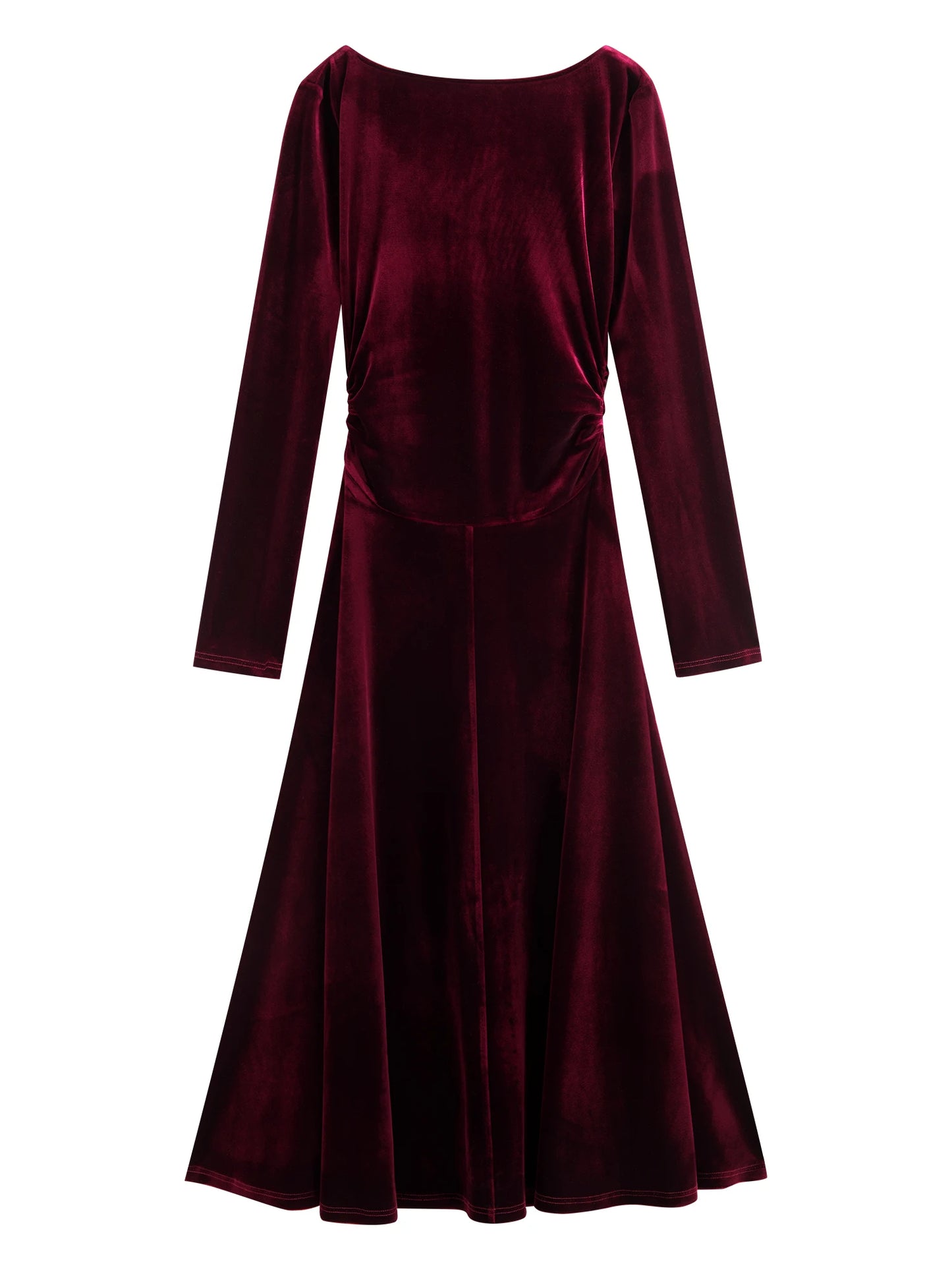 Burgundy Velvet Slash Neck Dress