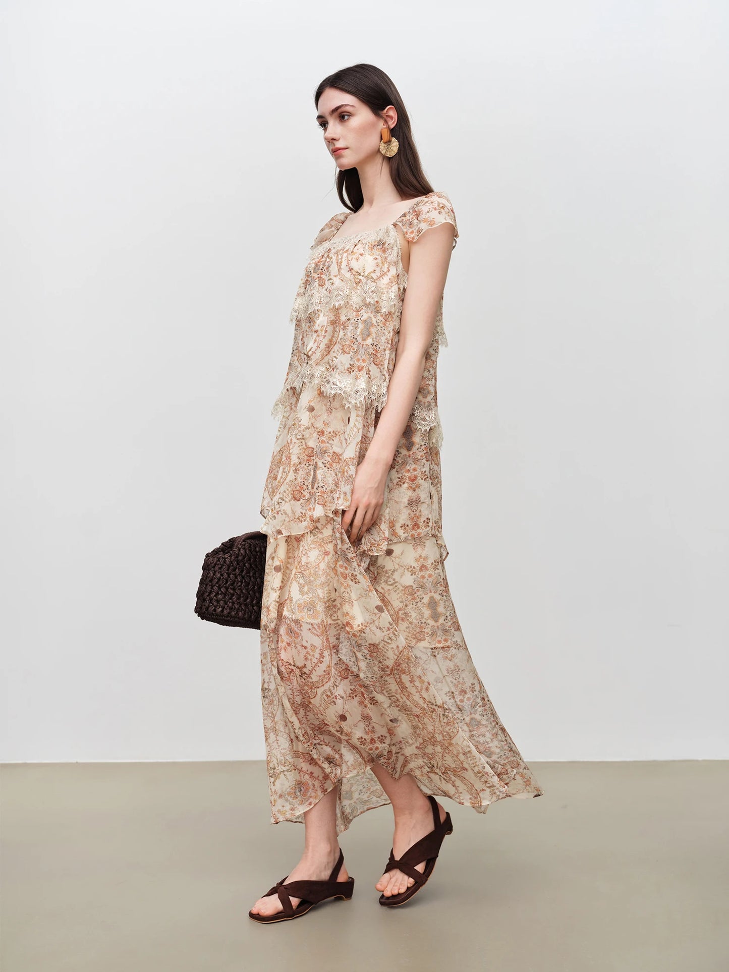 Floral Ruffle Strap Midi Dress