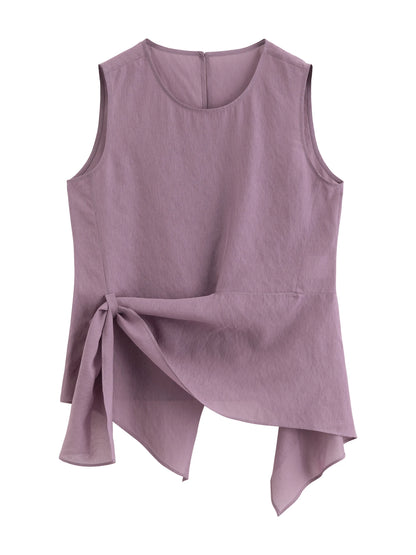 Mauve Tie Waist Sleeveless Blouse