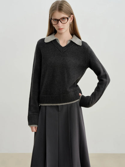 Black Contrast Collar Knit Sweater